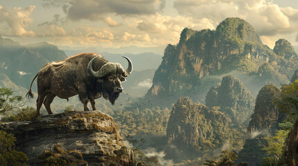 Buffalo on mountain Lao PDR.