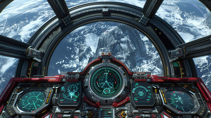 cockpit in space with view on the world