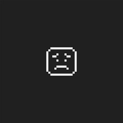 this is emoticon icon in pixel art with white color and black background ,this item good for presentations,stickers, icons, t shirt design,game asset,logo and your project.