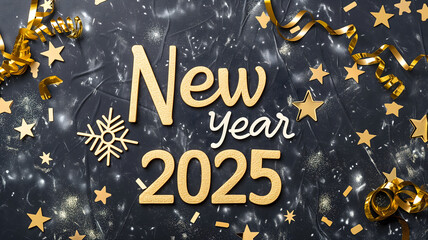 Fototapeta na wymiar letters New year 2025 laid on flat background with high angle view, celebration concept. Neural network generated image. Not based on any actual scene or pattern.