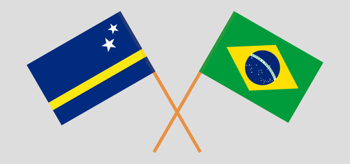Crossed flags of Country of Curacao and Brazil. Official colors. Correct proportion