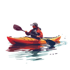 Illustration of isolated kayak paddler on white background - obrazy, fototapety, plakaty