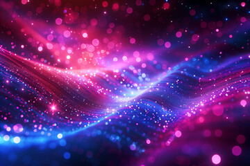 Abstract cosmic wave with particles representing digital, connectivity, network, and virtual reality.