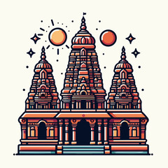 Hindu Temple India. Flat cartoon style historic sight showplace attraction web site vector illustration. World countries cities vacation travel sightseeing Asia Akshardham 