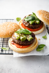Traditional homemade burgers with spinach