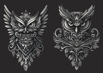 Owl ornament vector hand drawing