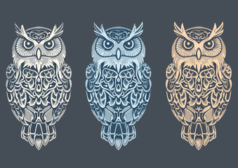 Naklejka premium Owl ornament vector hand drawing
