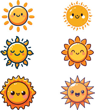 set collection cute emoticon sun vector
