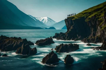 Foto op Aluminium The nature of the Kamchatka peninsula and a colony of birds on the rocks for 4K wallpaper © Arham