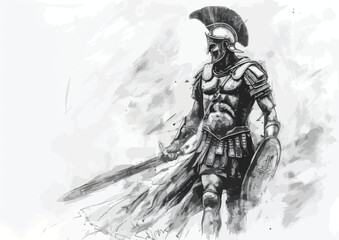 Sketch drawing of an ancient roman warrior on a white