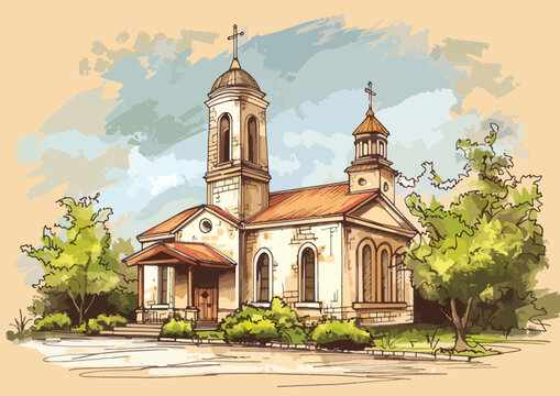 Sketch of church vector illustration
