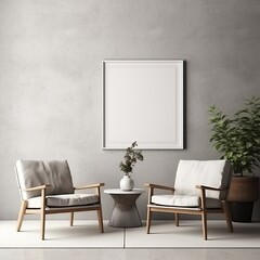 mock up poster frame in modern interior background, living room, Scandinavian style, 3D render, 3D illustration
