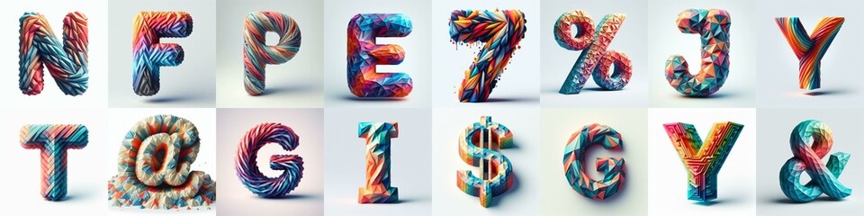 Modern 3D lettering blends Trianglify colors. AI generated illustration - obrazy, fototapety, plakaty