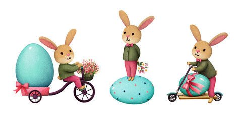 Collection of Easter bunnies on isolation background.
