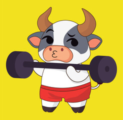 Strong bull in the gym emoji sticks collection, illustration