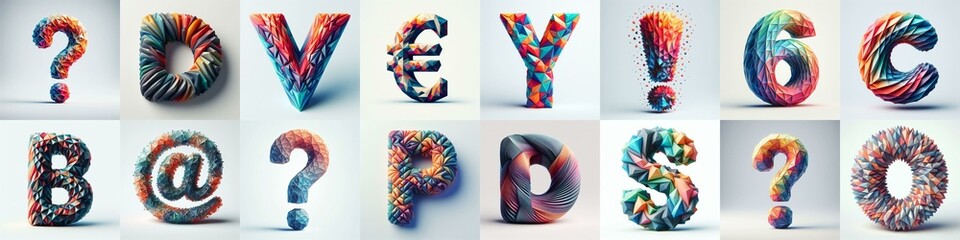 Modern 3D lettering blends Trianglify colors. AI generated illustration - obrazy, fototapety, plakaty