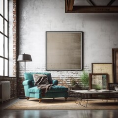 mock up poster with vintage hipster loft interior background