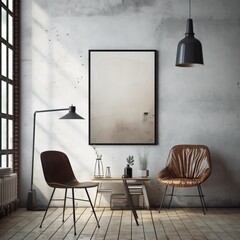 mock up poster with vintage hipster loft interior background