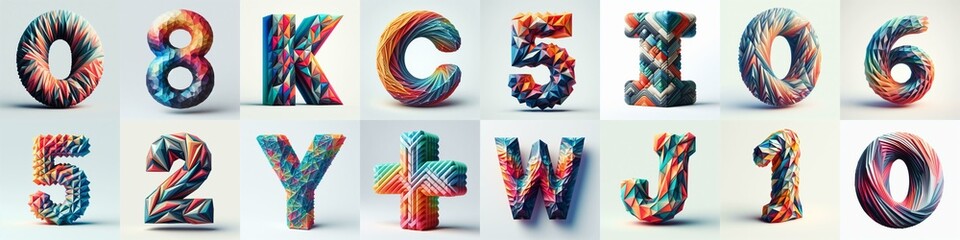 Modern 3D lettering blends Trianglify colors. AI generated illustration