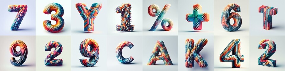 Obraz premium Modern 3D lettering blends Trianglify colors. AI generated illustration