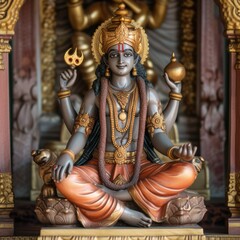 Obraz premium Little Ganesh Sitting on a Throne. Fictional Character Created By Generated By Generated AI.