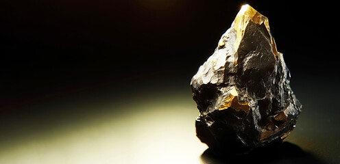 Naldrettite is a rare precious natural stone on a black background. AI generated. Header banner mockup with space.