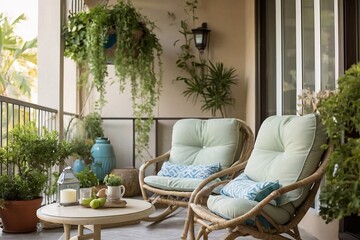 Cozy balcony view into a serene escape, surrounded by light-colored walls that gently reflect sunlight, creating a bright and spacious ambiance.