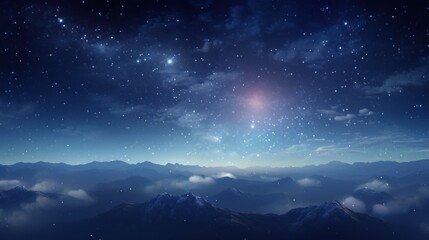 Fototapeta na wymiar a view of a night sky with stars and a bright star in the middle of the sky over a mountain range.
