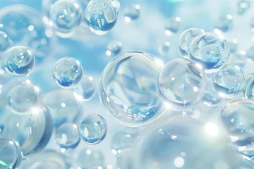 Foto op Canvas Translucent bubbles floating on a gentle blue backdrop. © connel_design
