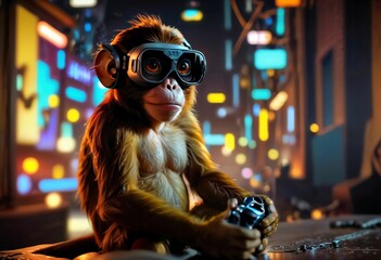 Obraz premium Monkey in Virtual Reality Immersive Gaming Experience ai generated