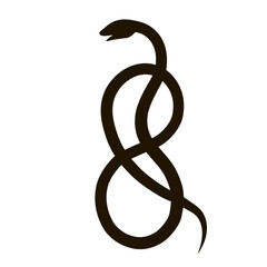 Simple illustration of snake with vertical infinity sign body, ouroboros. Symbol, sign, black, icon, silhouette, tattoo.