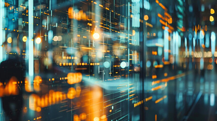 Layered glass displays, futuristic information technology and data concept