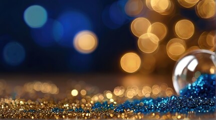 Blue and gold Abstract background and bokeh on New Year's Eve. AI generativ.
