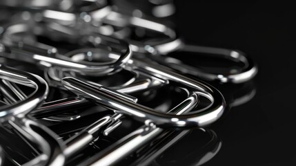 A pile of paper clips on a dark black background, for banners, announcements, designs. Generative AI