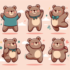Illustration of a cheerful bear with a simple and minimalist flat design style