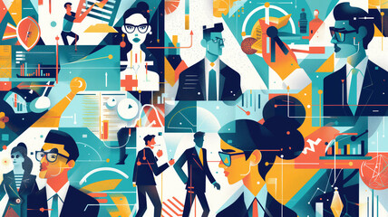 Business Concept Illustrations: Scenes with Men and Women thinking or talking about business . individuals examining trends, patterns, and insights.