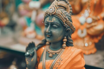 Devi Mahatmayi Orange Statue. Fictional Character Created By Generated By Generated AI.