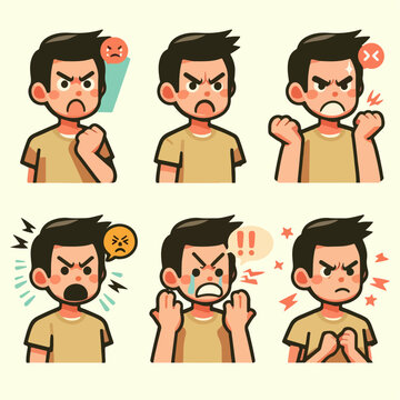 Vector set of angry people with a simple flat design style