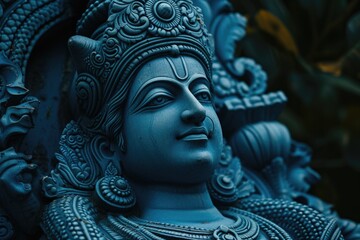 Lavish blue statue of a deity. Fictional Character Created By Generated By Generated AI.