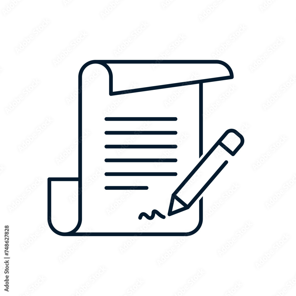Poster document signature concept. vector linear icon isolated on white background.