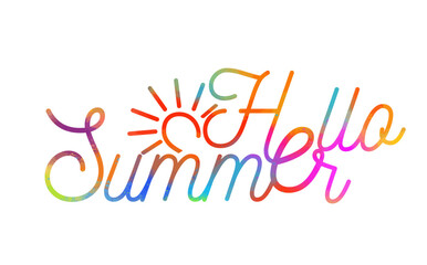 Text hello summer colored. hand drawing. Not AI. Vector illustration