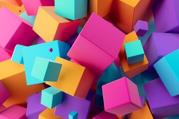 Colorful abstract cubic background with futuristic abstract shapes - obrazy, fototapety, plakaty