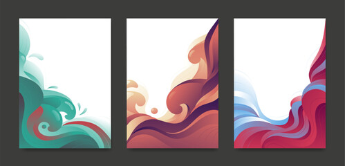 A set of abstract backgrounds with colorful splashes of paint. For covers, social media ads, banners, decor, etc.