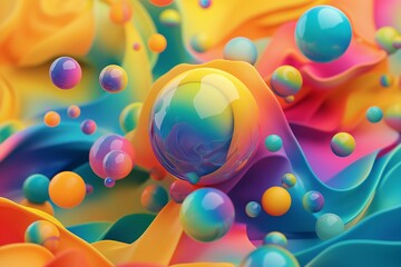 Colorful abstract balls glass background with futuristic abstract shapes