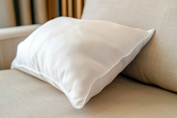 Fototapeta na wymiar Blank white pillow, white pillow lies on the sofa