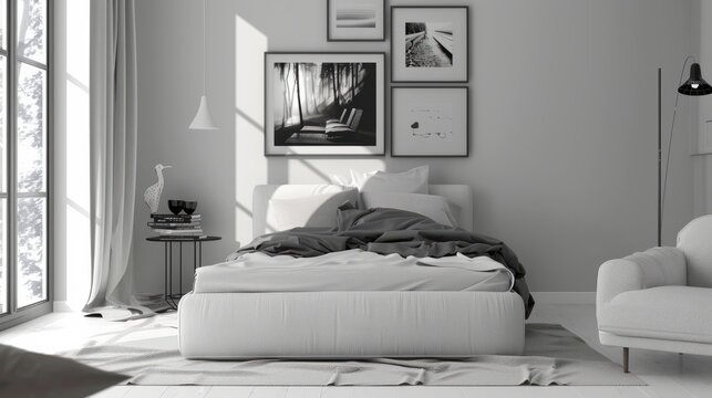 Minimalist Bedroom with Black and White Photos