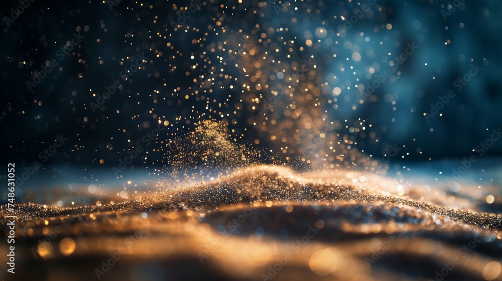 Poster sand particles fall from the top of the image.