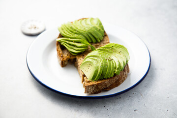 Sliced avocado on toast