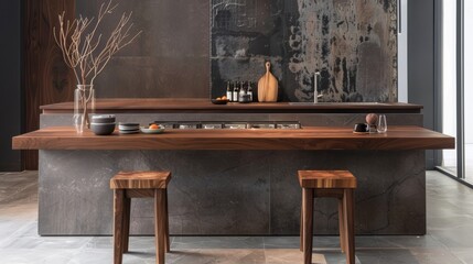 Minimalist Wooden Kitchen Bar Counter
