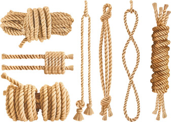 Assorted Collection of Coiled and Knotted Ropes Presented